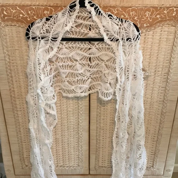 XL White Crocheted Scarf, Shawl, Wrap - Picture 3 of 8